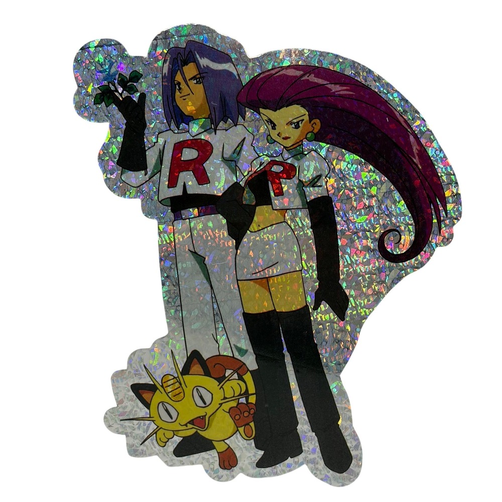 Pokemon Team Rocket Jessie James Meowth Holographic Glitter Die Cut Sticker 5"